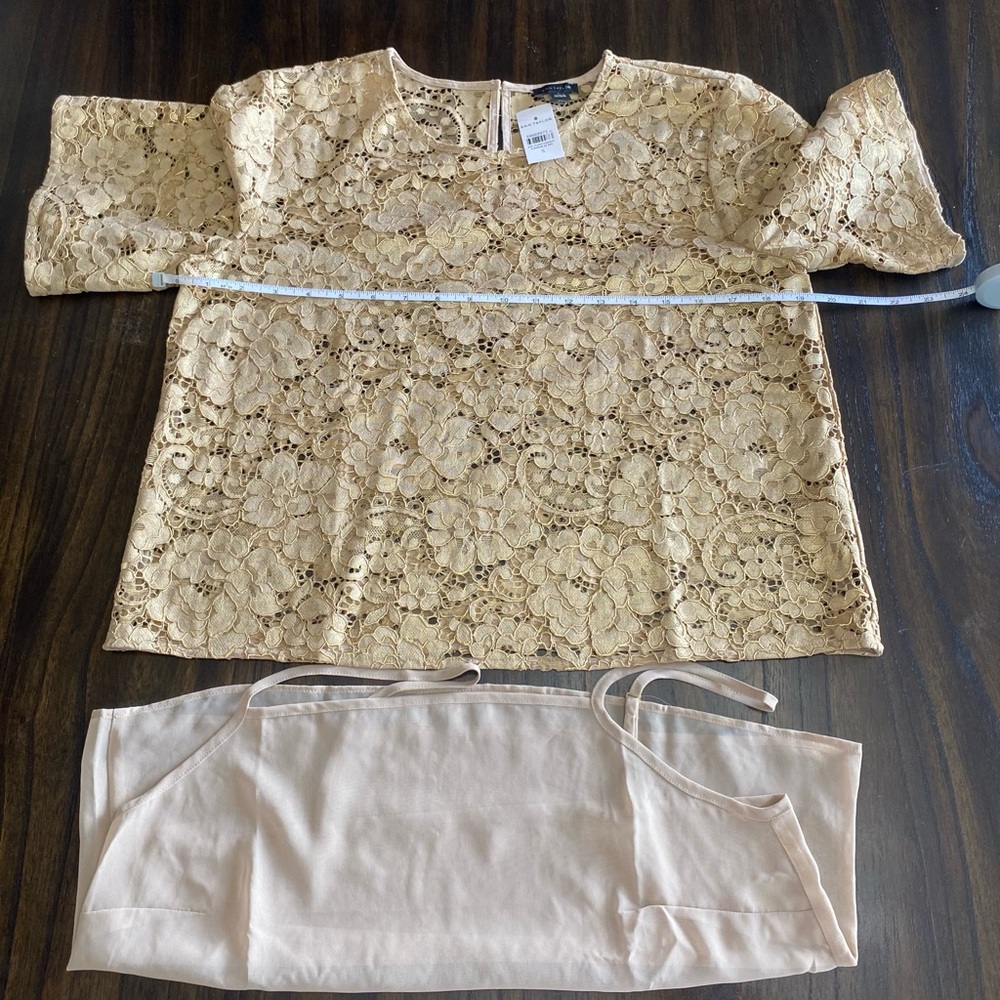 Ann Taylor Gold Lace Blouse size S NWT - Picture 6 of 12